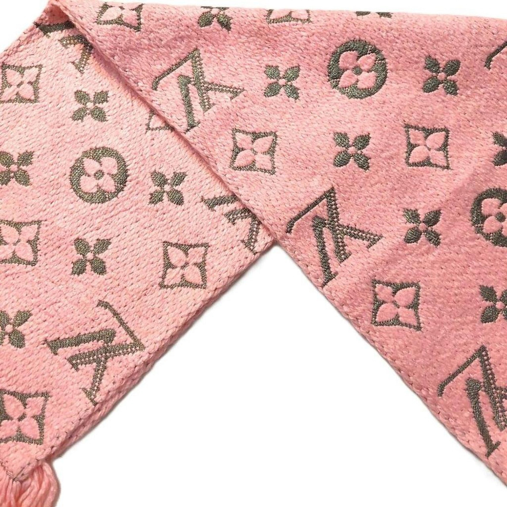 Louis Vuitton LV Pink Silver Shine Monogram Logomania Scarf Pre-Owned - Picture 4 of 8